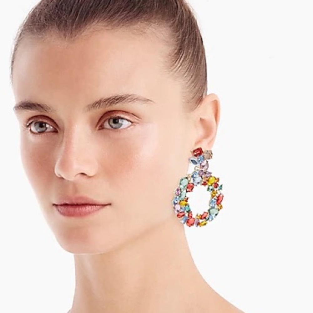 NWT J. Crew Colorful Wreath Statement‎ Earrings
